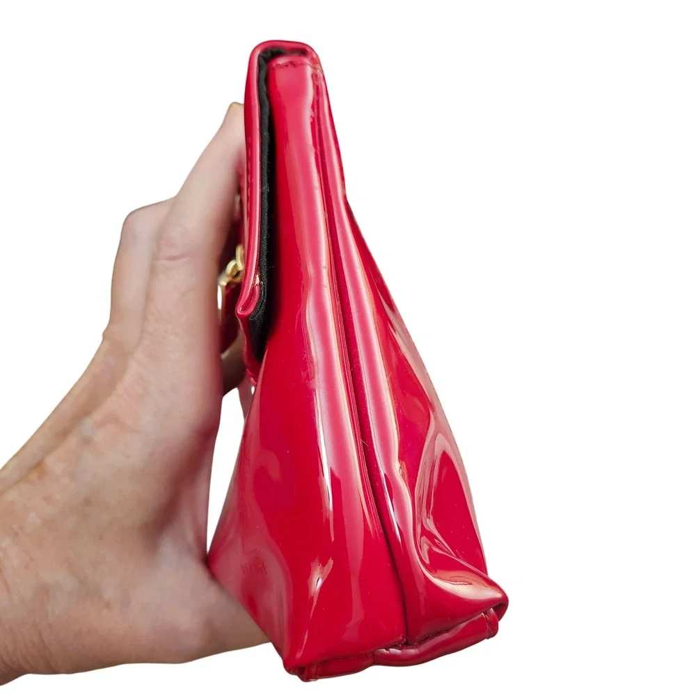 Yves Saint Laurent Beaute Red Patent Makeup Bag Clutch YSL Logo Gold Zipper Y2K